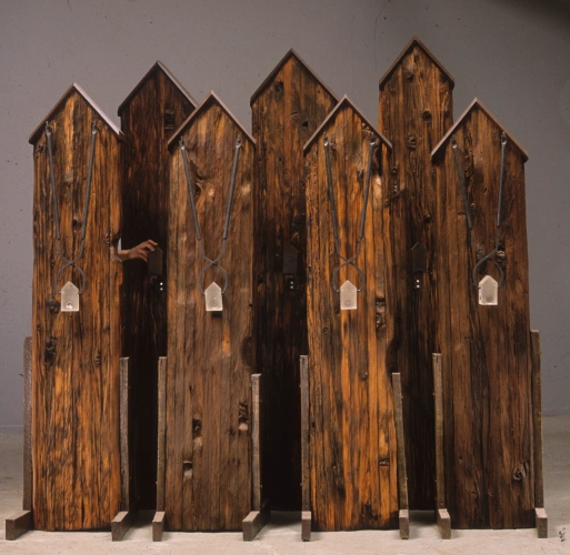 Polarities, Glass, Steel, Wood and Bronze, 92 x 20 x 24 inch, 1998