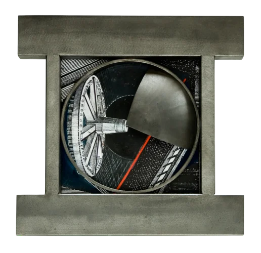 RPM Series 9, Glass, Metal and Collage, 16 x 16 x 3 inch, 2010