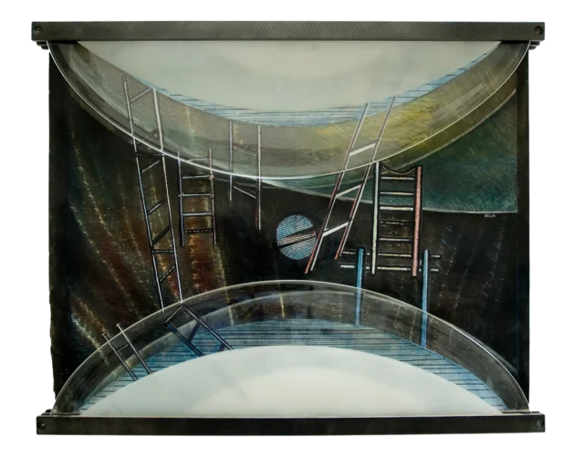 RPM Series 18, Digital Print, Pastel, Glass and Steel, 23 x 28 x 2 inch, 2011