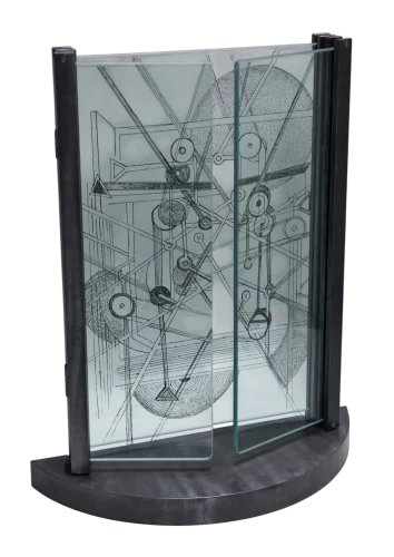 Fenetre, Steel and Etched Glass, 25 x 20 x 8 inch 1, 2012