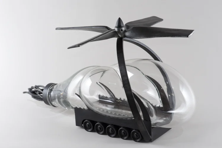 Bella Copter, Metal and Glass, 24 x 36 x 25 inch, 2014