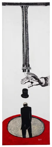 Puppeteer, Collage, 24 x 8 x 1 inch, 2016