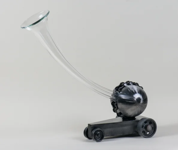 Blow Hard, Metal and Glass, 20 x 20 x 8 inch, 2018