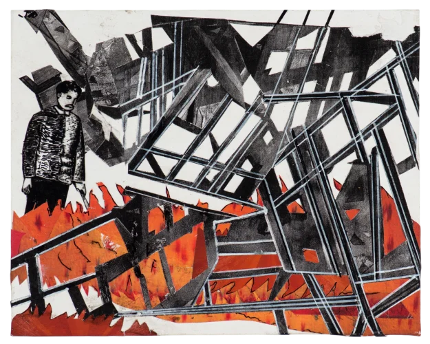 Burning Down the House, Collage, 8 x 10 x 2 inch