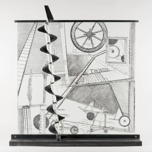 Twister, Steel and Etched Glass, 36 x 32 x 8 inch, 2009