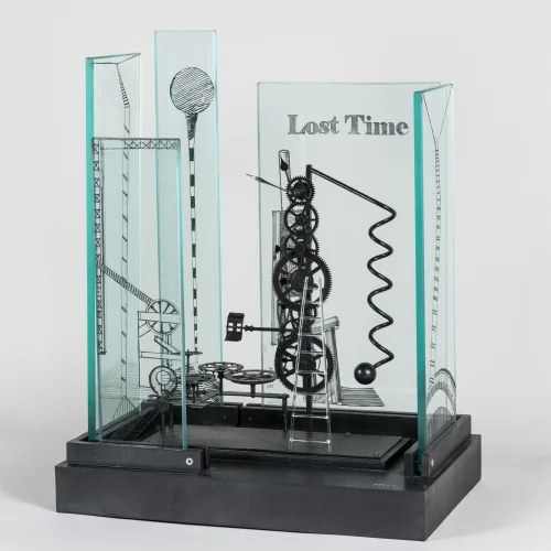 Lost Time, Steel and Etched Glass, 21 x 17 x 11 inch, 2012
