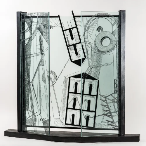 The Allure of Order, Steel and Etched Glass, 39 x 42 x 9 inch 2, 2012