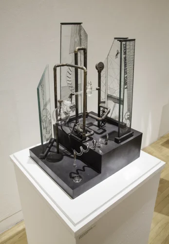 A Novel Life Saving Device, Steel and Etched Glass, 24 x 24 x 24 inch 5, 2014